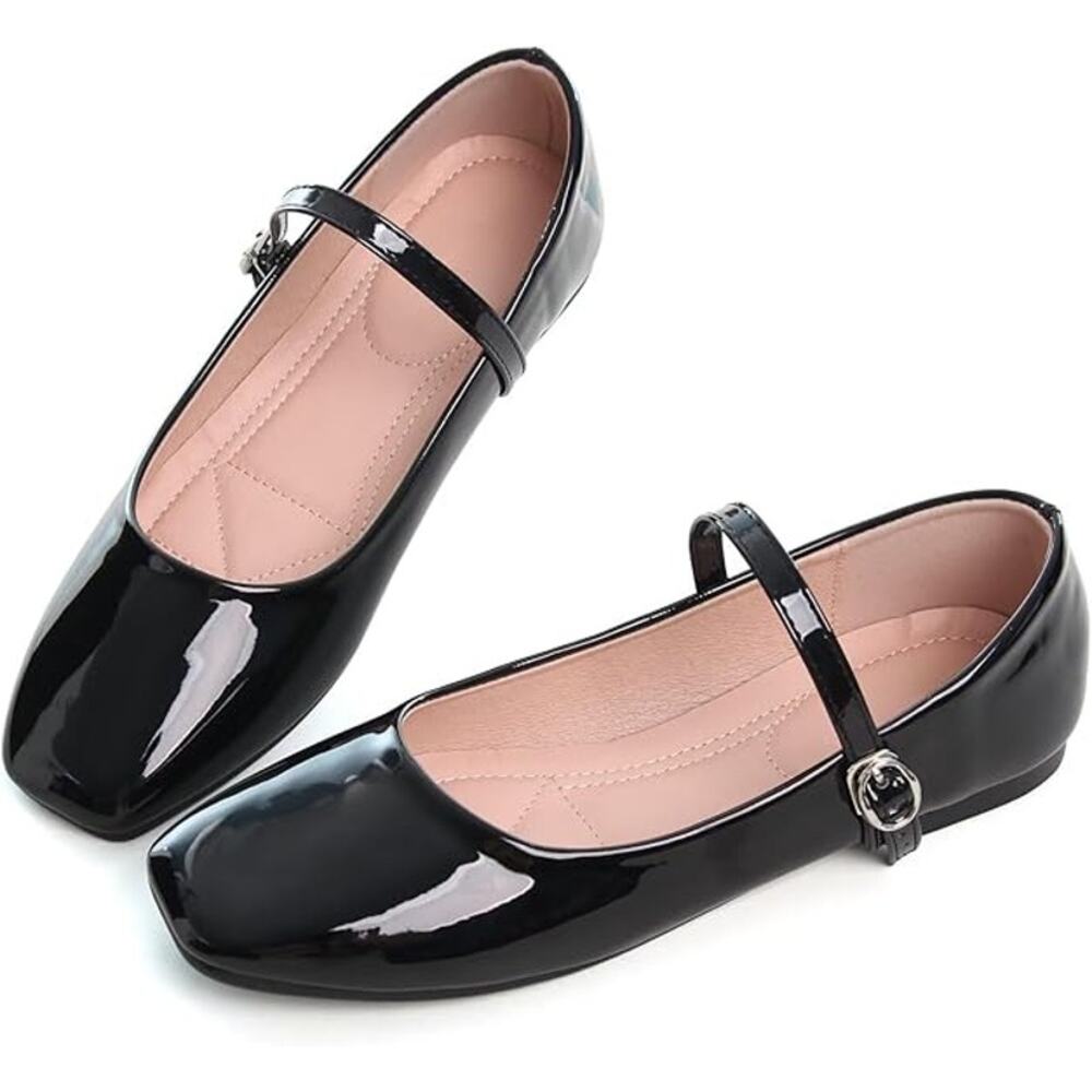 New Luxinyu Womens Size 6 Black Faux Leather Square Toe Mary Jane Flat Shoes - Picture 3 of 6